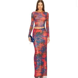 Ronny Kobo Collection Vibrant Red and Blue Maxi Skirt